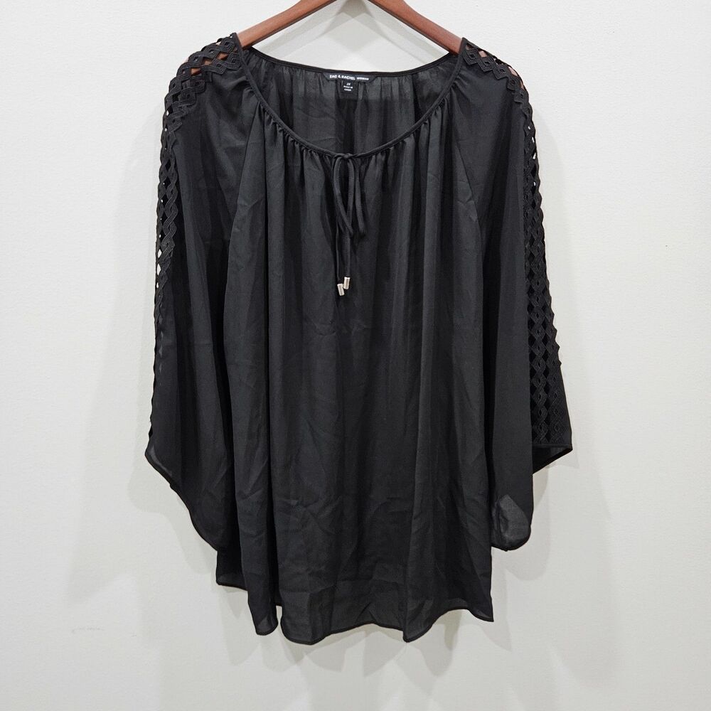 Zac & Rachel Peasant Blouse Top Plus 2X Black Lace Whimsygoth Dark Fairy Flowy